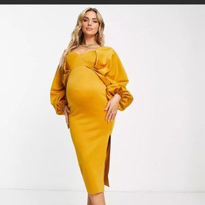ASOS DESIGN Maternity cowl neck pencil midi dress in mustard
